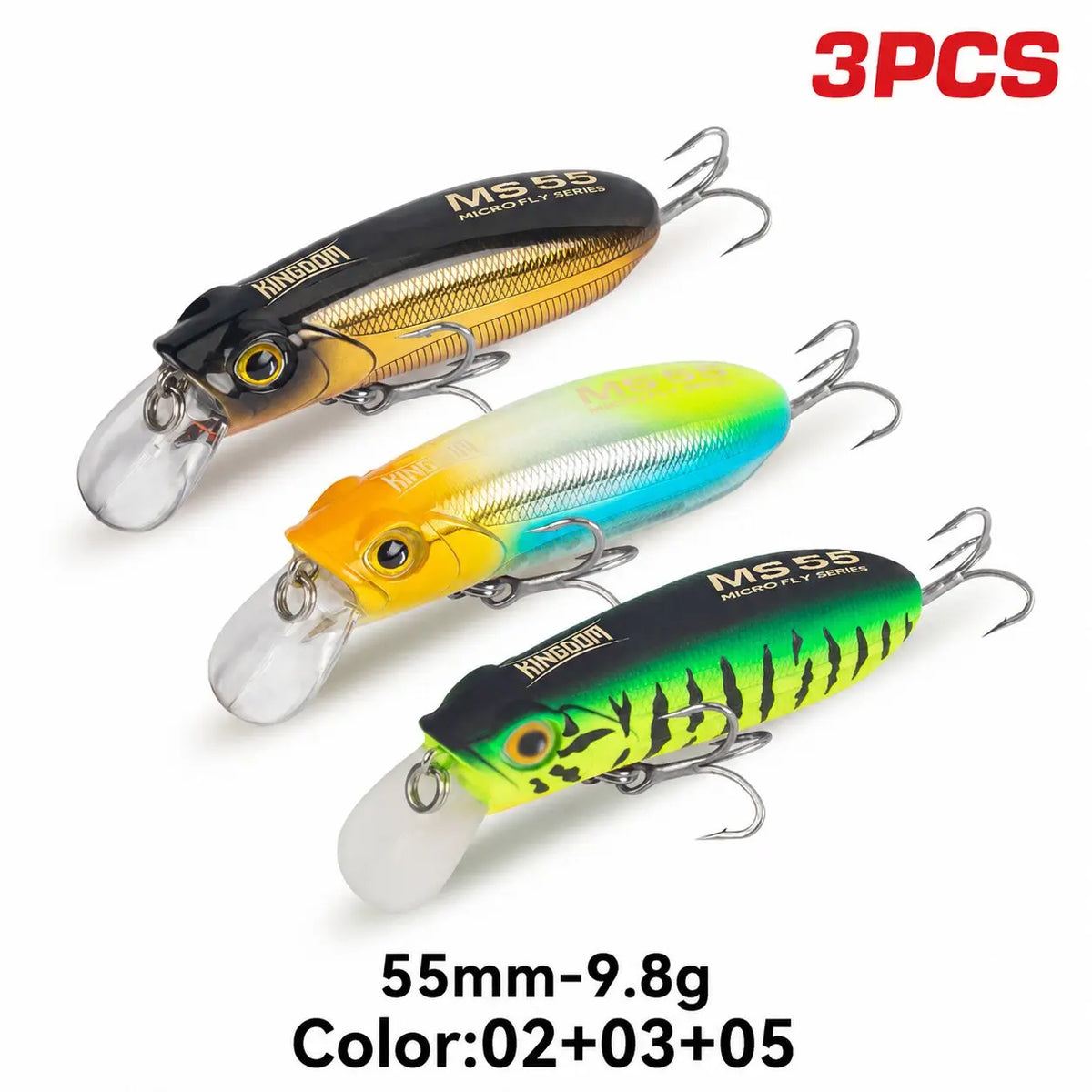KINGDOM 3PCS Micro-Fish Scales Series Crankbait Lures, Mini Fishing Lure 55mm/65mm Lightweight Hard Bait with Realistic Scale Pattern, Floating Slow Sinking Minnow Baits for Bass Trout Freshwater Fishing
