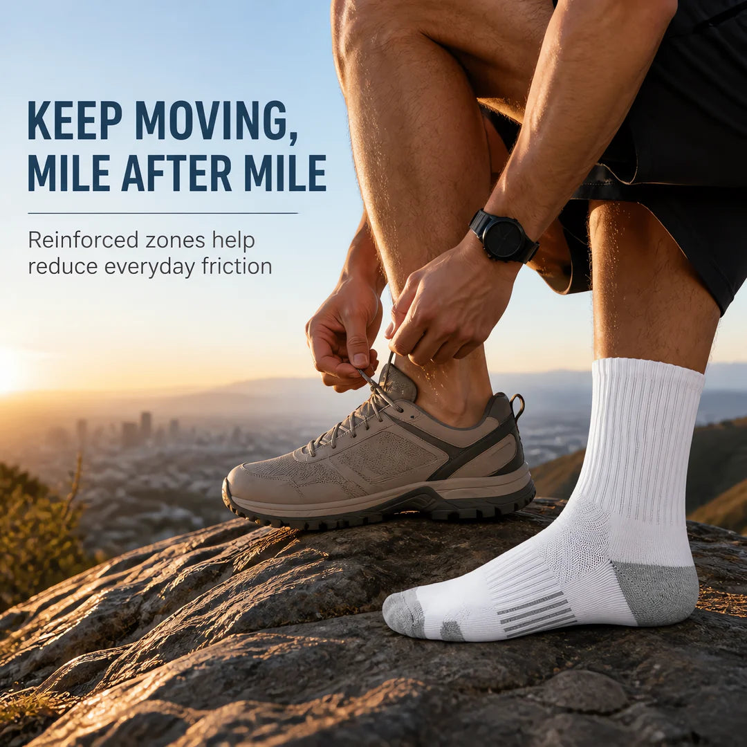 6 Pairs Crew Socks, Athletic Socks Men Women, Zoned Cushioning Socks, Ribbed Cuff Socks, Gray Heel Toe Socks, Striped Sole Socks, Performance Sports Socks, Breathable Running Socks, Everyday Casual Socks