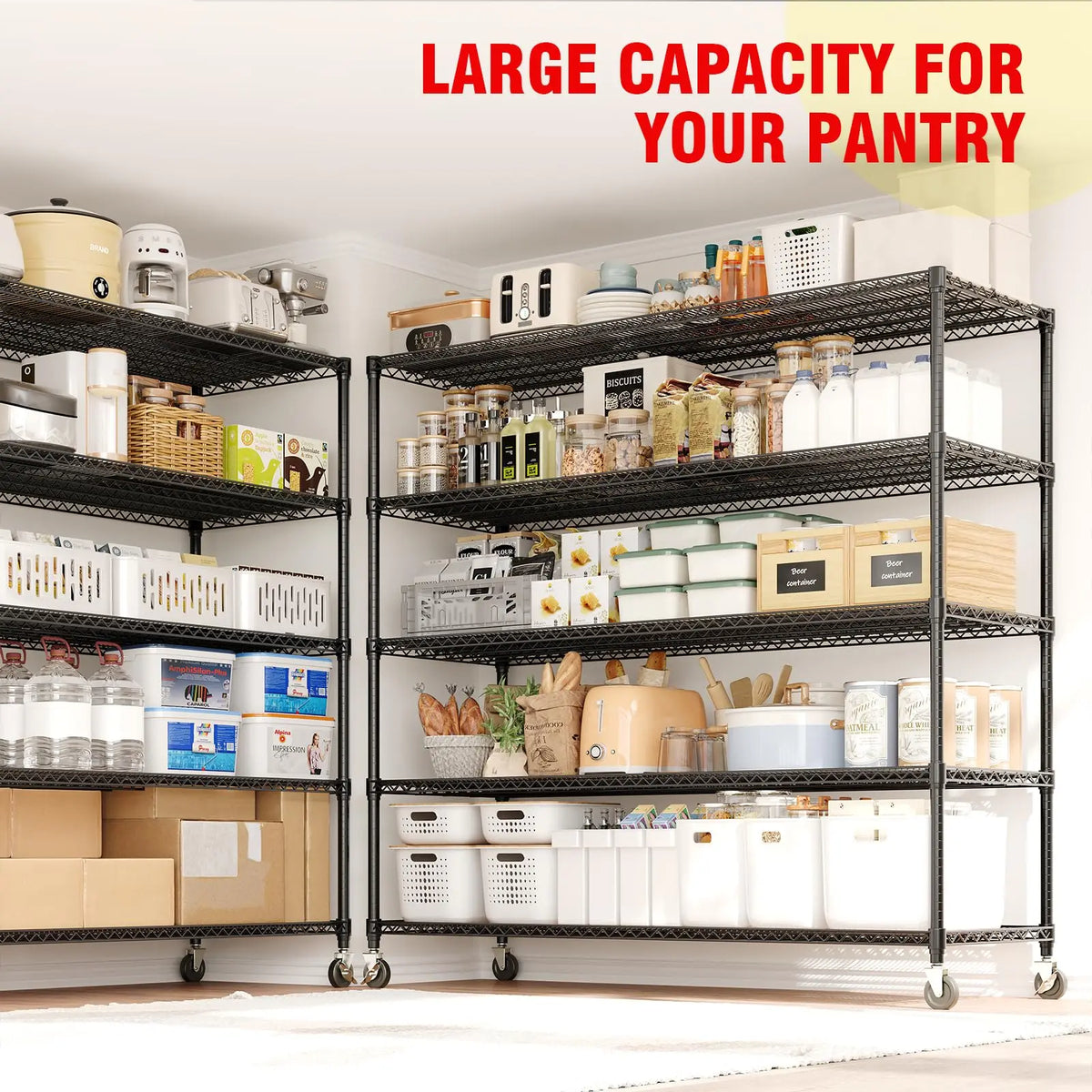 Heavy-Duty Rolling Metal Shelving for Real Storage with Wheels Storage Shelves Metal Shelving Units 5 Tier 2640 lb Capacity