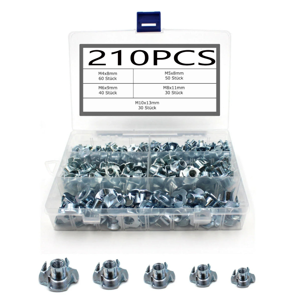 100/210Pcs Galvanized Four-Claw Nuts, Carbon Steel Four-Point Impact Nuts, Suitable For Wooden Furniture Maintenance M4-M10