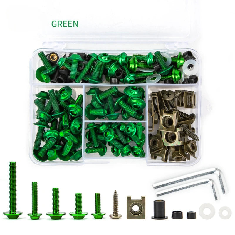 177pcs Aluminum Windscreen Screws Colorful Fasteners Screws Set Motorcycle Fairing Bolt Kit Motorcycle Modified Parts