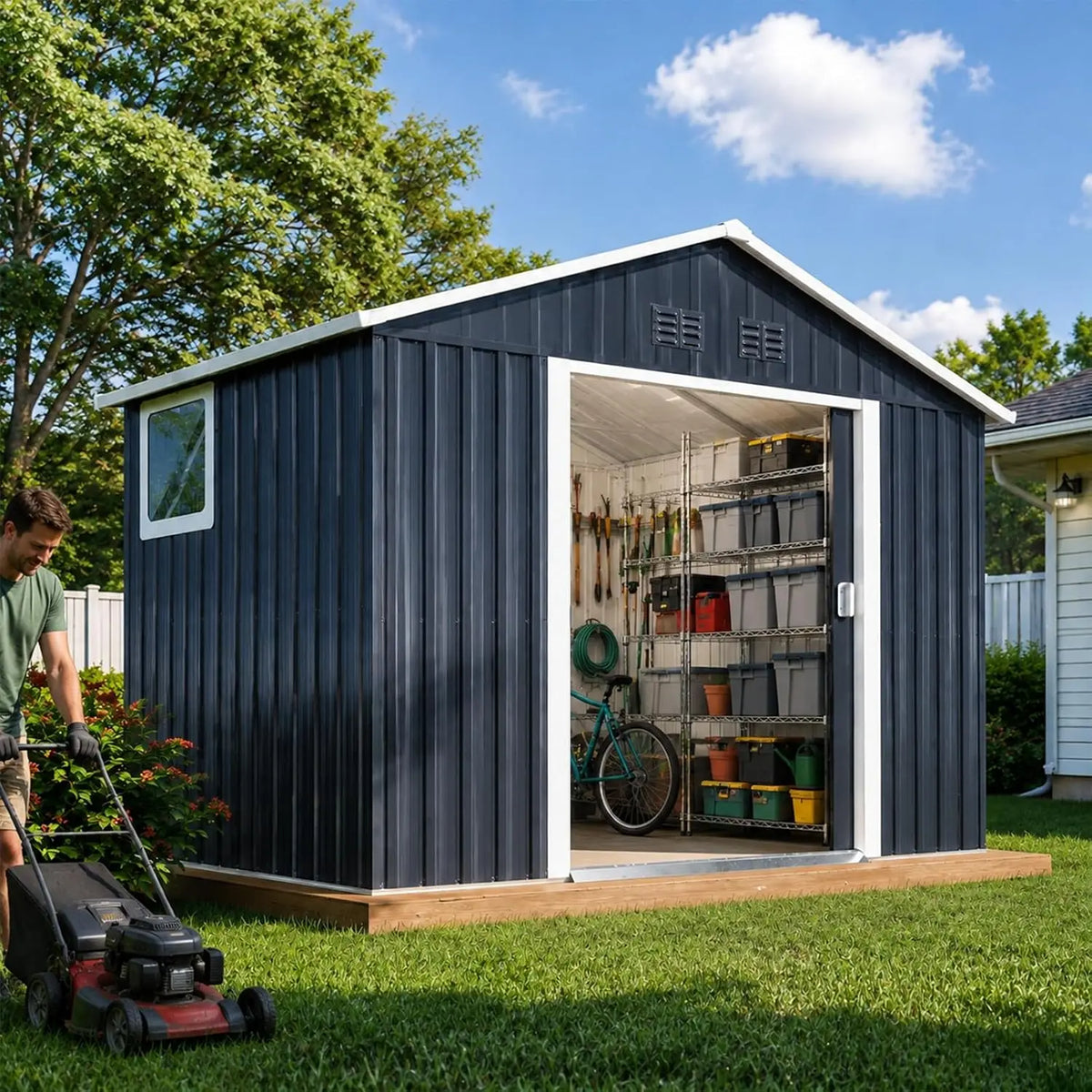 9x6.5 FT Outdoor Storage Shed, Metal Tool Shed with Windows & Secure Lockable Doors, Ideal Storage Garden Shed for, Custom