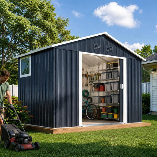 9x6.5 FT Outdoor Storage Shed, Metal Tool Shed with Windows & Secure Lockable Doors, Ideal Storage Garden Shed for, Custom