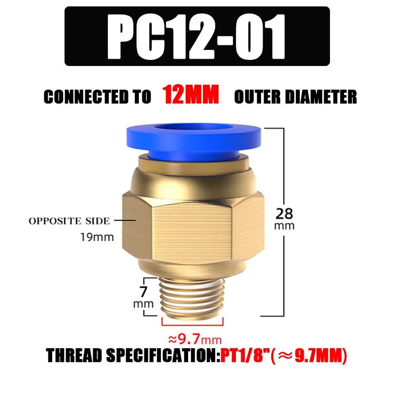 10/50PCS PC Pneumatic Quick Connector 4-12mm Push In Fitting for 1/8" 1/4" 3/8" 1/2" BSPT Thread Air Hose & Tube,Industrial Use
