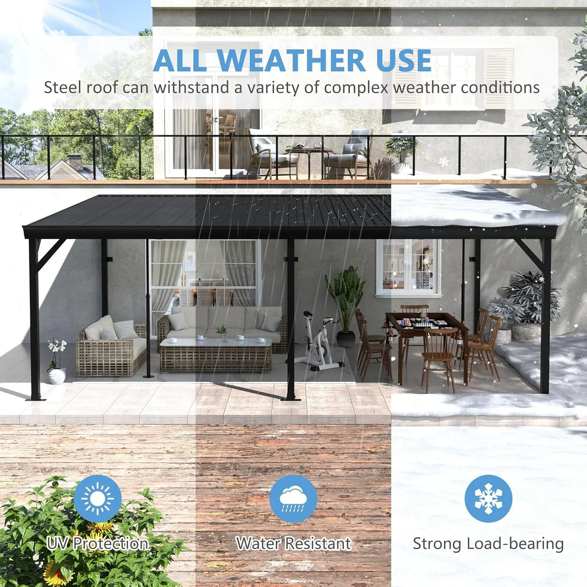 12x20 FT Wall Mounted Gazebo, Hardtop Lean to Gazebo with Aluminum Slope Roof, 3.15"x3.15" Post Outdoor Pergola, Customized