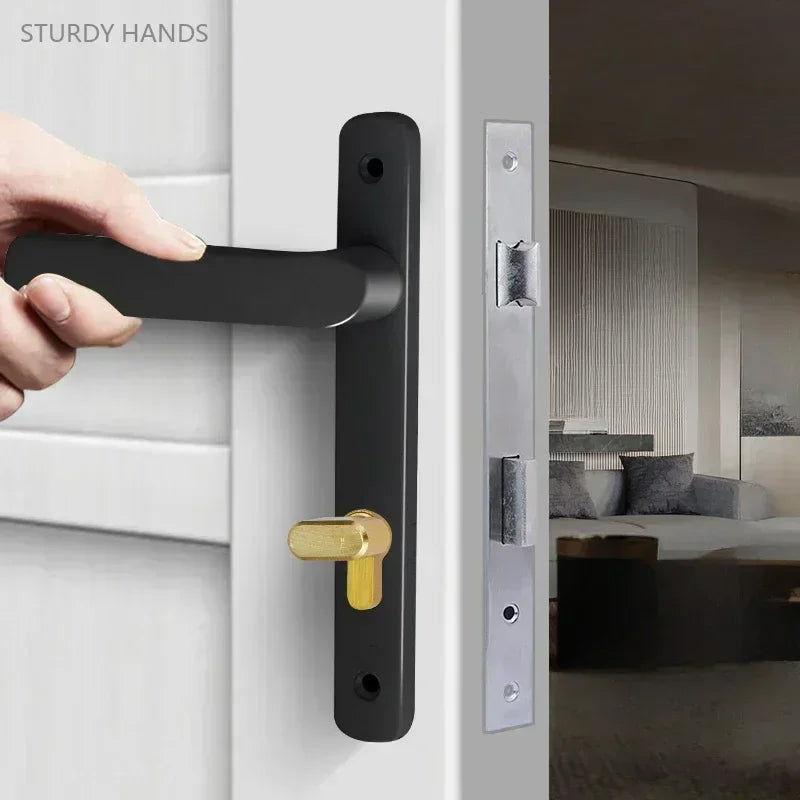 1 Set of Iron Bridge Cutoff Aluminum Flat Door Lock Modern and Simple Flat Open Double-sided Handle Lock Hardware Lock Bedroom