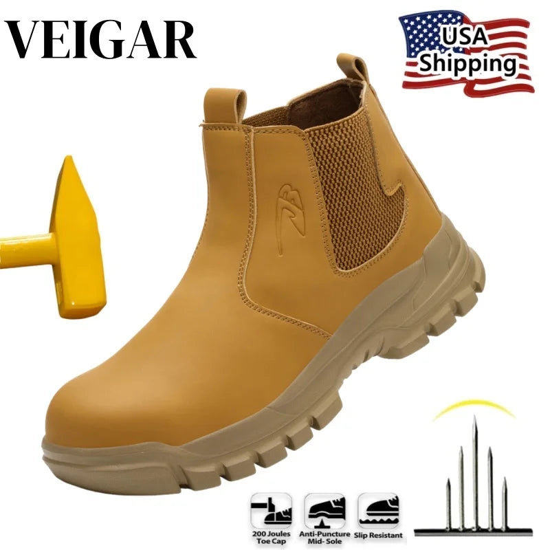 Waterproof Safety Shoes Men's Work Steel Toe Caps Male Indestructible Protective Puncture-Proof Security Footwear Work Boots