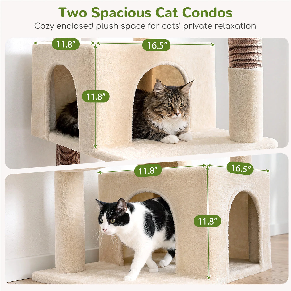 Globlazer 59" Multi-Level Cat Tower for 2-3 Cats, Large Cat Tree with 2 Condos, 3 Hammocks & Sisal Scratching Posts, Sturdy Indoor Cat Condo