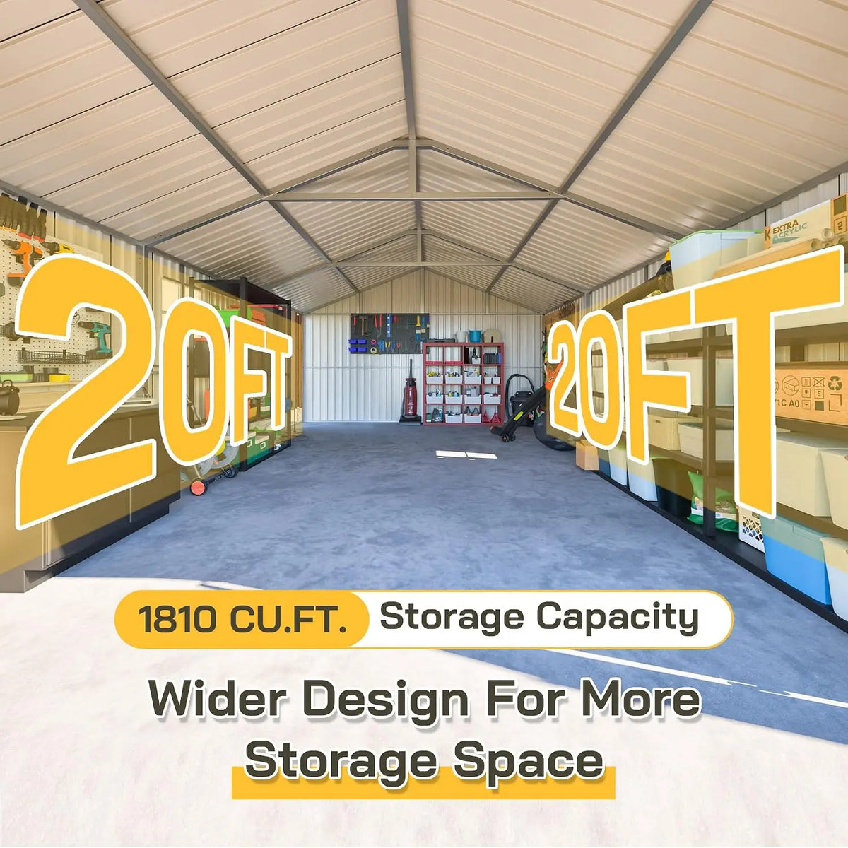12x20 FT Outdoor Storage Shed, Large Metal Garage Shed, Spacious Vehicle Equipment Storage, Reinforced Double Hinged, Custom