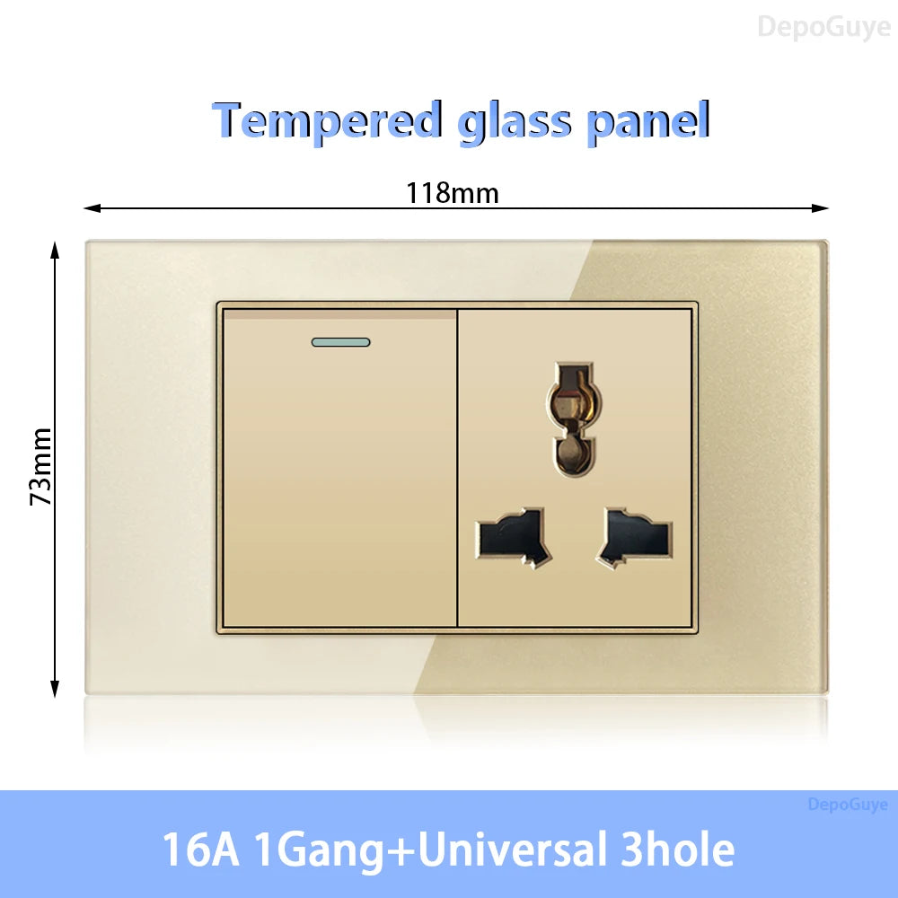 American Standard Dual Wall Usb Plug Socket, Household Mexico US Tempered Glass Light Switch Outlet Adapter Type-C Fast Charging