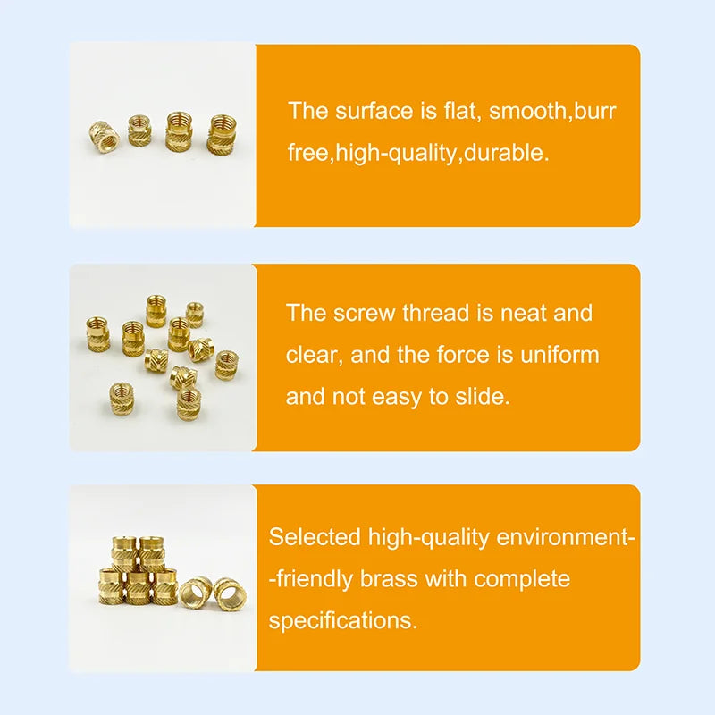 Insert Nut Set M2 M2.5 M3 M4 M5 M6 Brass Hot Melt Knurled Nut Thread Heat Molding Double Twill Injection Embedment Copper Nut 3D