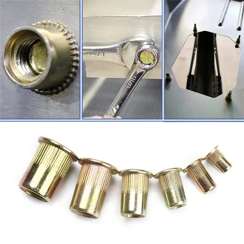 100/165/210PCS Rivet Nut Set Flat Head Threaded Rivet Insert Cap Nut Cover Blind Rivet Nut Rivnut Kit M3 M4 M5 M6 M8 M10 M12