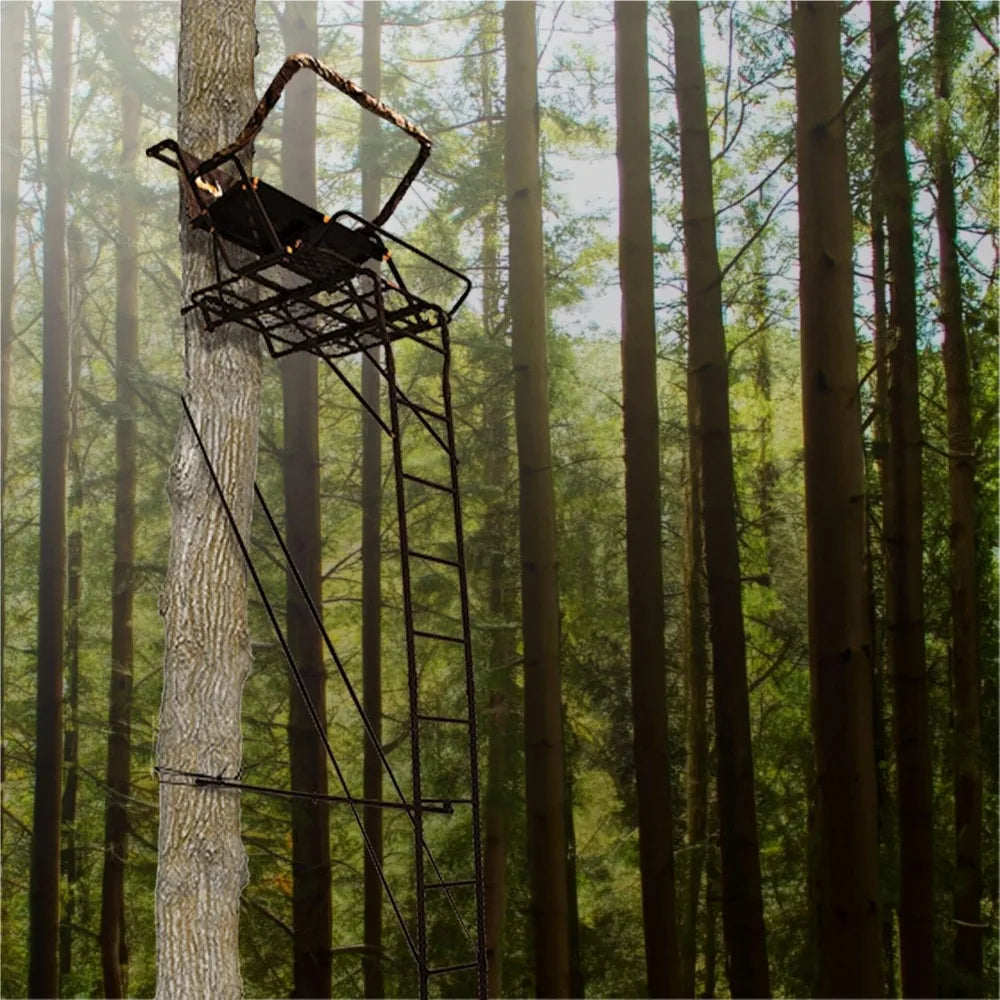 2-Person Ladder Tree Stand 17' Tall for Deer Hunting, Black with Safety Harness