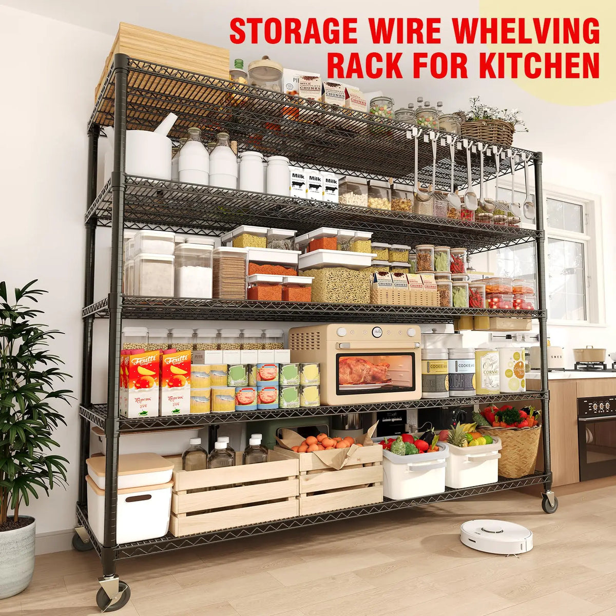 Heavy-Duty Rolling Metal Shelving for Real Storage with Wheels Storage Shelves Metal Shelving Units 5 Tier 2640 lb Capacity