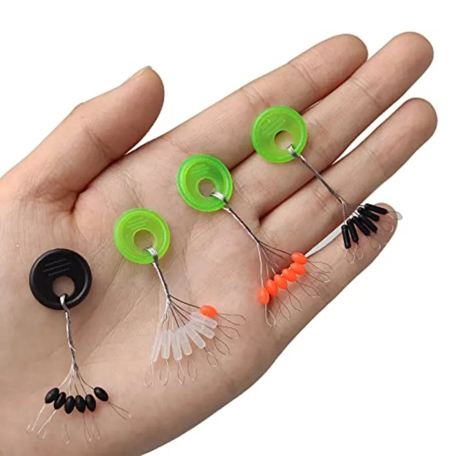 600/800 Pcs Fishing Rubber Bobber Beads Stopper 6/8 in 1 Black/White/Red Oval Column for Rigging Float Positioning Size S M L