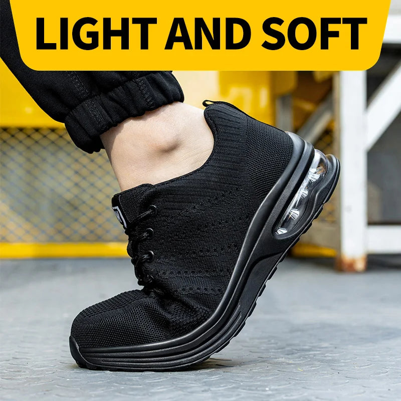 Men's Steel Toe Safety Sneakers Lightweight Puncture-Resistant Sole Anti-smash Industrial Protective Boots Breathable Sneakers