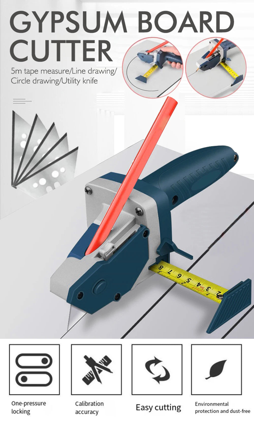 Woodworking Gypsum Board Cutting Tool Manual Cutting Scriber Drywall Cutting Tools with Tape Measure Blade