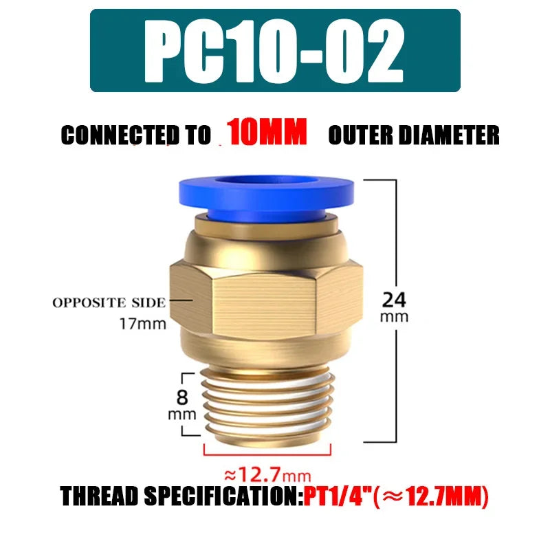 10/50PCS PC Pneumatic Quick Connector 4-12mm Push In Fitting for 1/8" 1/4" 3/8" 1/2" BSPT Thread Air Hose & Tube,Industrial Use