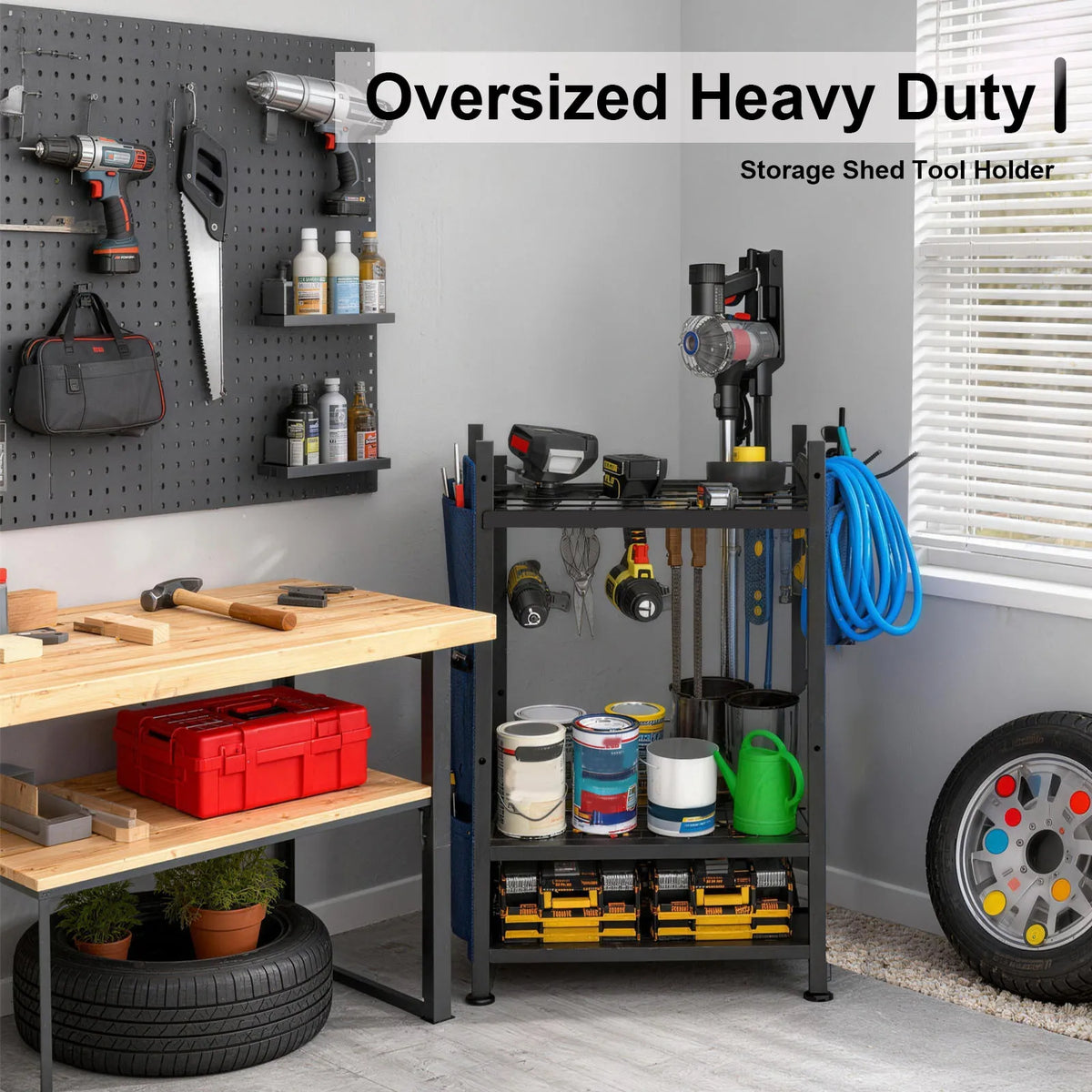 Garden Tool Organizer, YardTool Tower Rack For Garage Organization And Storage, Holds Long-Handled Tools/Rakes/Brooms, Heavy Duty SteelGarden Tool Stand For Shed