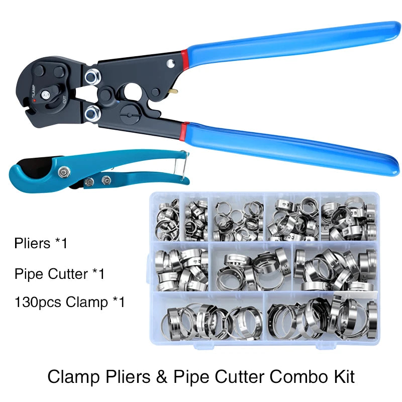Automotive Ratchet CV Joint Clamp Pliers Air Water Hose Fixing Tool with Ratcheting Design for Crimping Stainless & 130pcs clamp