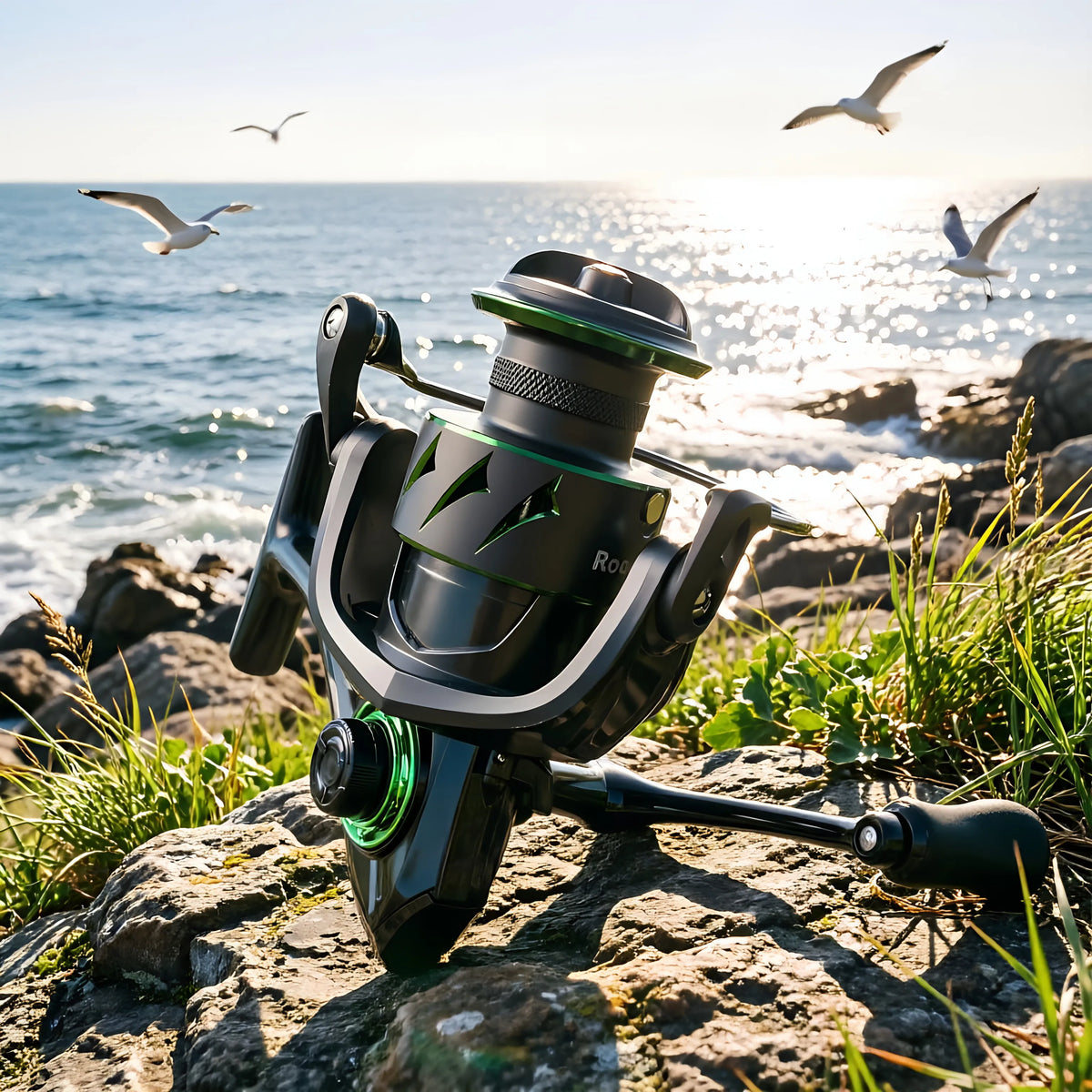 RF Spinning Reel Fishing Reel 5.2:1 Spin Green EVA Knob Fishing Wheel Saltwater Aluminum Spool
