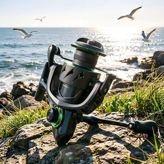 RF Spinning Reel Fishing Reel 5.2:1 Spin Green EVA Knob Fishing Wheel Saltwater Aluminum Spool