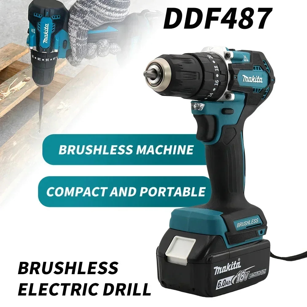 Makita DDF487 18V Brushless Cordless Drill Driver Compact High Torque Variable Speed Woodworking Power Tool for Makita Battery