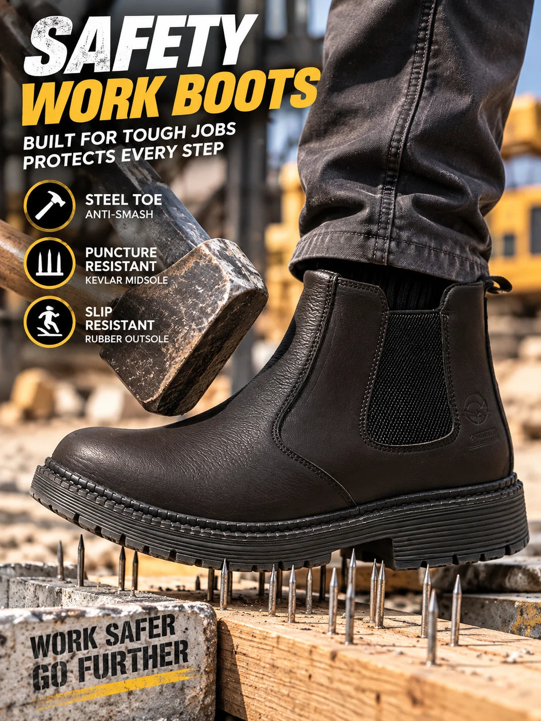 Anti-Crush and Anti-Puncture Work Shoes: High-Top, All-Season, Cowhide Upper, Safety Sole