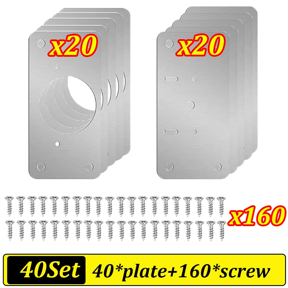 2-100Set Cabinet Hinge Repair Plate Kit Stainless Steel Door Hinge Mounting Plate Cabinet Door Hinges Repair Mount Tool