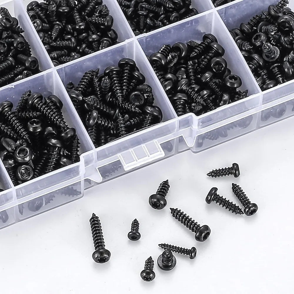 600Pcs M2 M3 M2.6 M2.3 Torx Pan Head Self Tapping Screws Set Small Black Round Head Torx Screw Carbon Steel Screws Hardware Tool