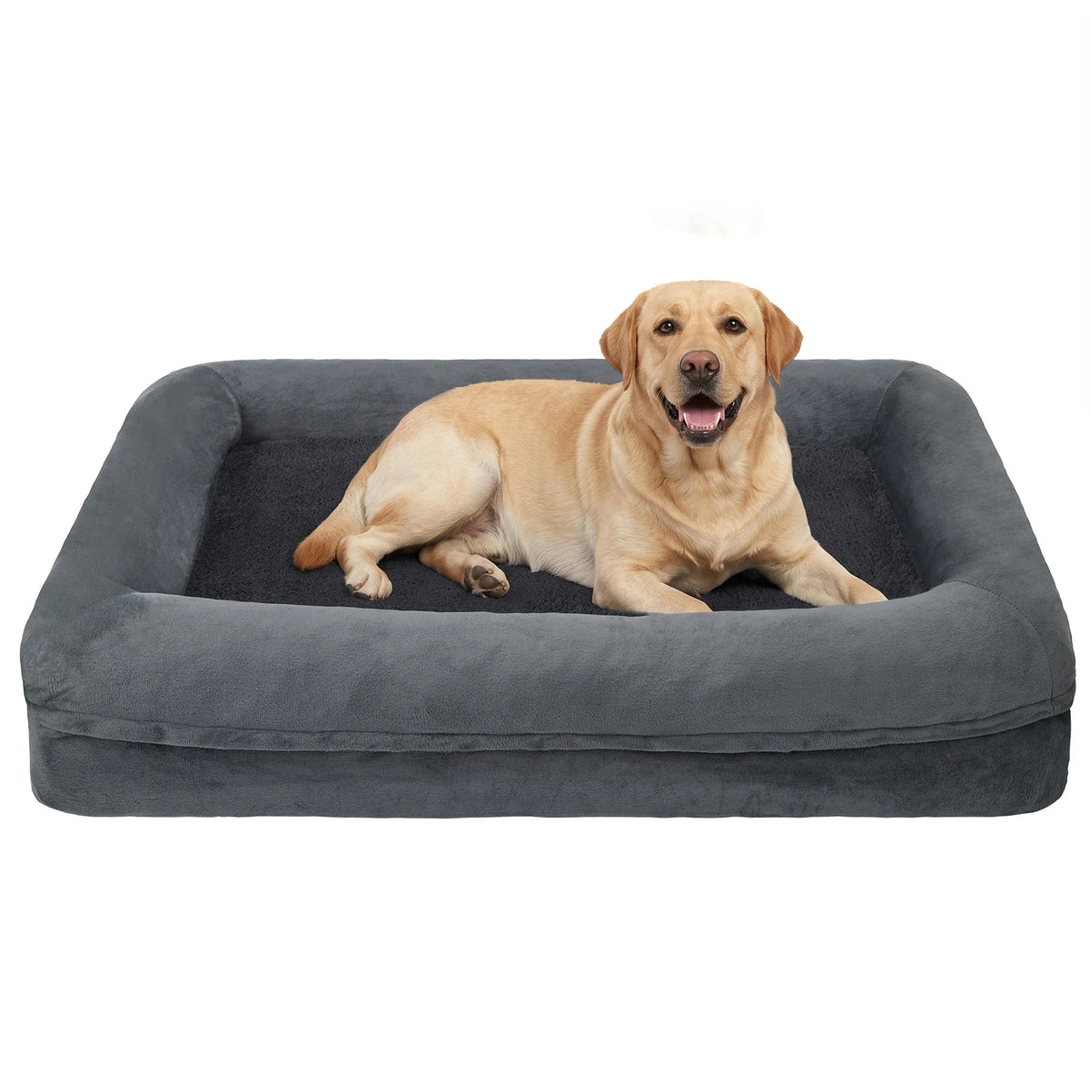 Orthopedic Bolster Dog Bed for Large Dogs, Washable Soft Rectangle Pet Bed with Raised Sides, Non-Slip Bottom Dog Sleeping Bed