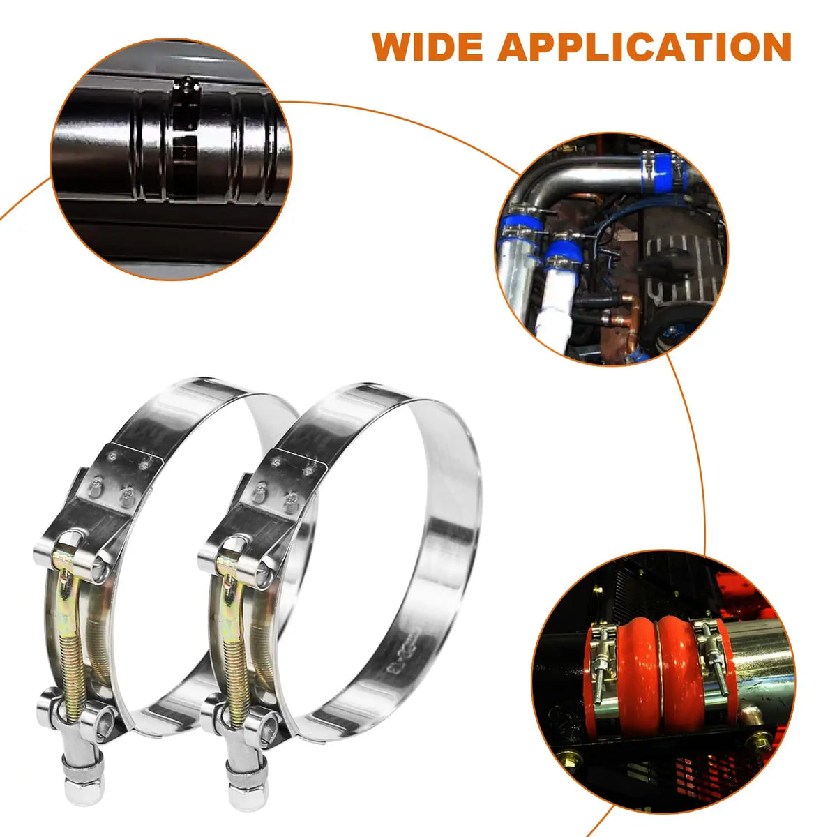 4pcs Exhaust Clamp T Bolt Hose Clamps 1.5"/44-52mm Repair Tool Welding Hardware Stainless Steel 304 Adjustable Metal Pipe Clip