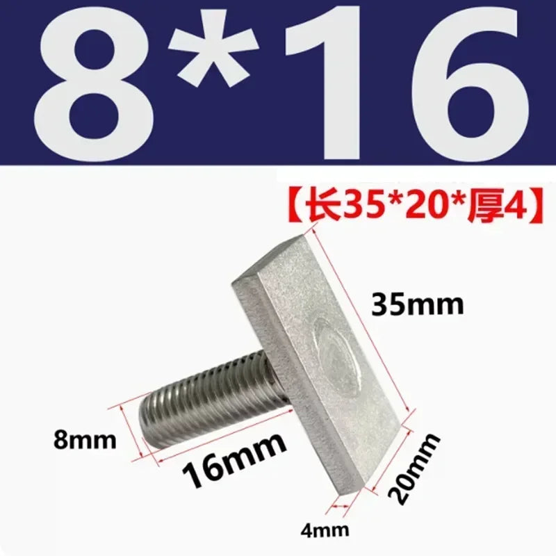 5Pcs Stainless Steel T-Slot Chute Rail Track T Shape Type Rectangle Hammer Head Bolt Screw M6 M8 Hardware Tools Supplies