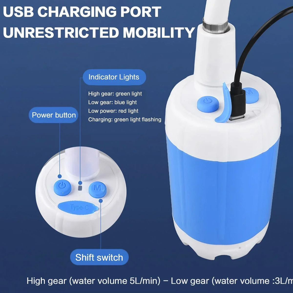 Portable Shower Camping Shower Pump Rechargeable Battery Powered Outdoor Travel Kit Portable Car Washer Camping Gear Pet Shower With Compact Portable Design Long Lasting Battery Dual Flow Modes Easy Tool Free Setup For Hiking