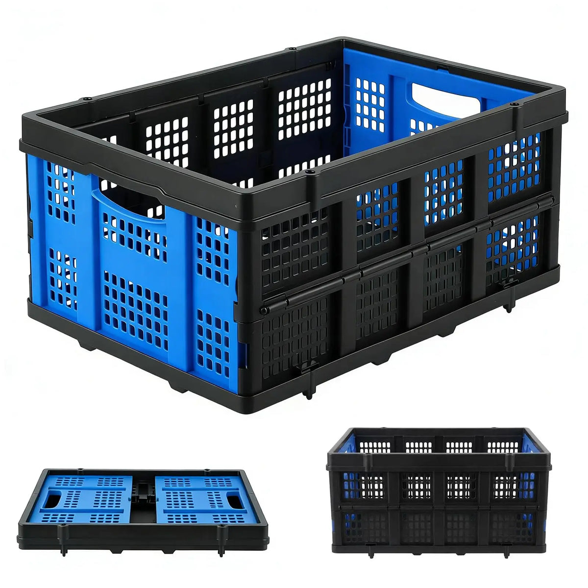 55L Collapsible Plastic Storage Crate, Heavy Duty Stackable Folding Milk Crate With Handles For Car Grocery Moving Camping Garage