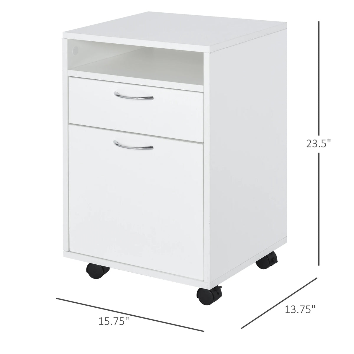 HOMCOM Mobile Storage Cabinet Organizer with Drawer and Cabinet, Printer Stand with Castors, White