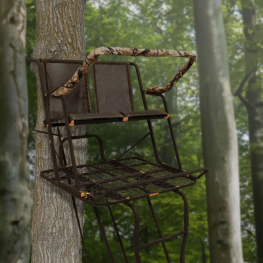 2-Person Ladder Tree Stand 17' Tall for Deer Hunting, Black with Safety Harness