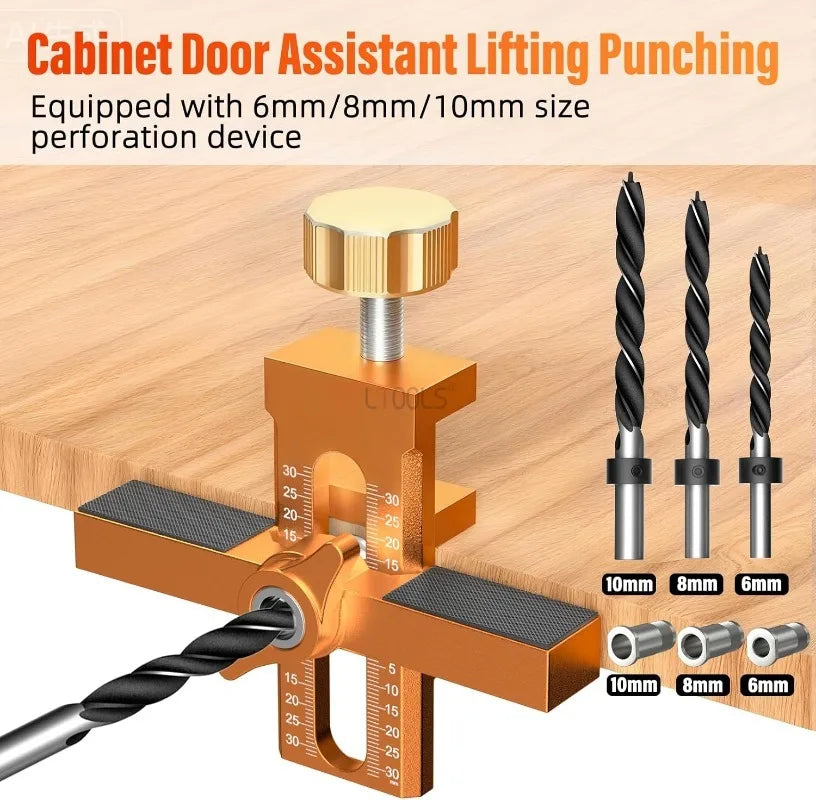 2 in 1 Cabinet Door Installation Positioner,6/8/10mm Rebounder Punched Mounting Jig Wardrobe Cabinet Door Panel Installation Jig