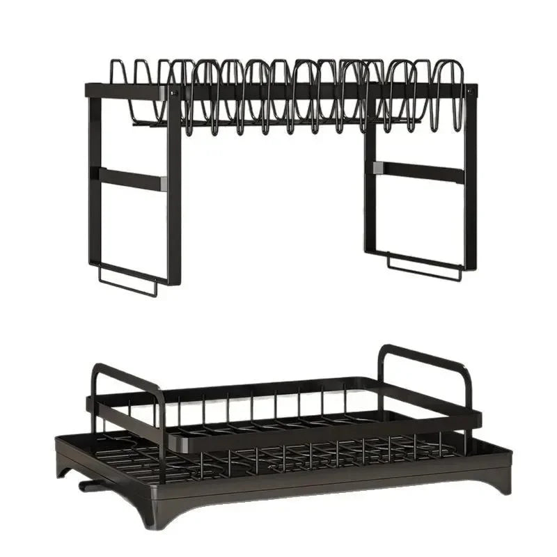 Double‑Layer Large‑Capacity Dish Drain Rack with Water Guide Plate Kitchen Countertop Bowl Cup Tableware Storage Organizer