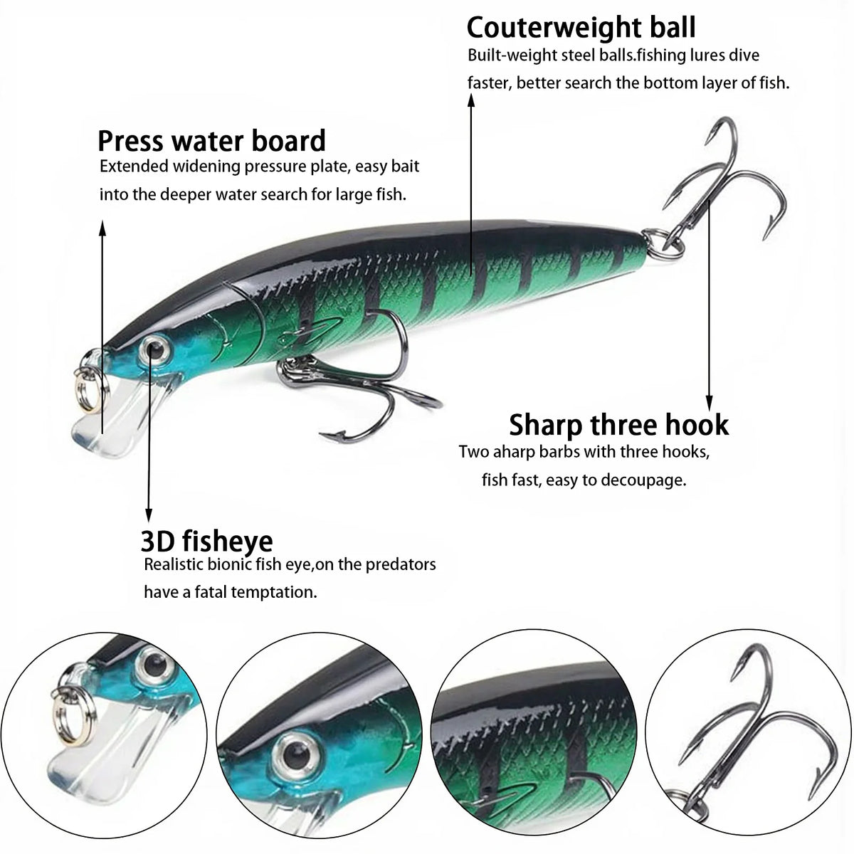 10Pcs/Bag Fishing Lure Kit Soft Bait 10cm/9g Lifelike Minnow Bait With Ringing Beads Floating Plastic Bait Lure Bait Crankbaits with Hooks