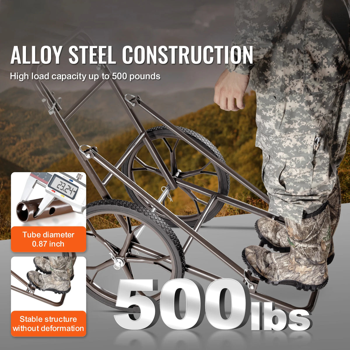 SucceBuy Deer Cart 500 LBS Capacity Folding Game Cart Deer Cart Game Hauler with Big Rubber Wheel & Ergonomic Handle for Hunting