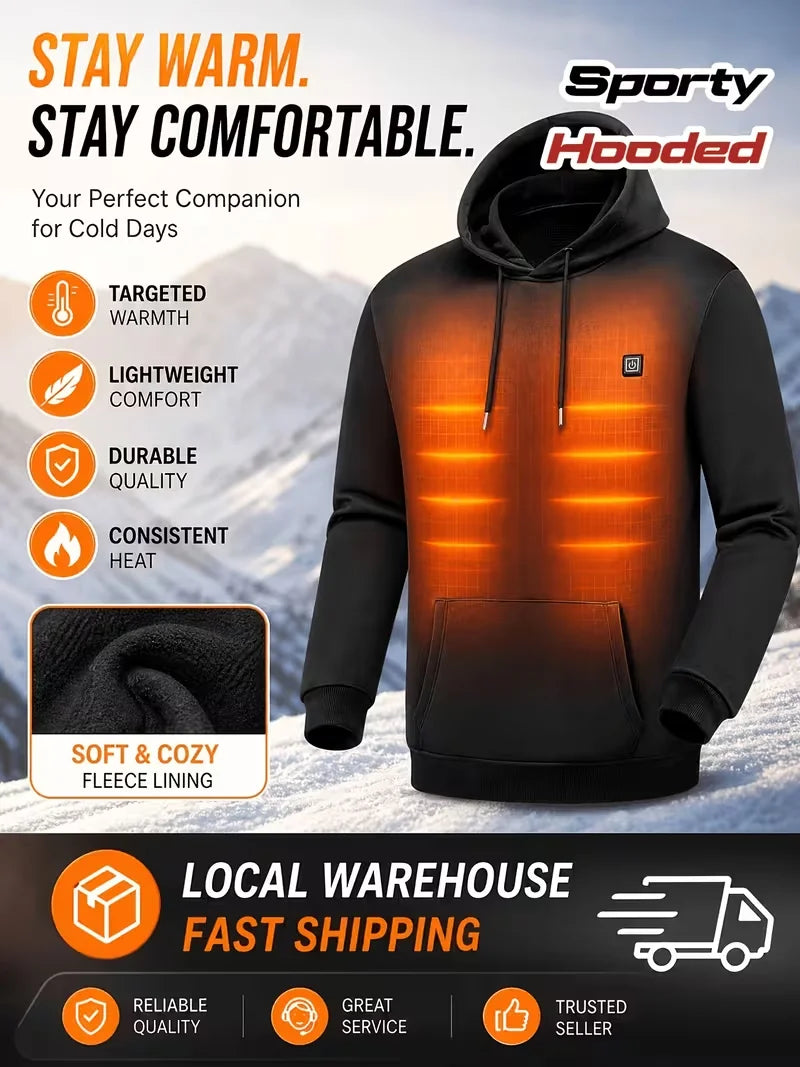 Men's Winter Electric Heated Hoodie Smart Thermo Sweatshirt Adjustable 3 Levels Heat Not including Power Bank for Outdoor Commuting Camping