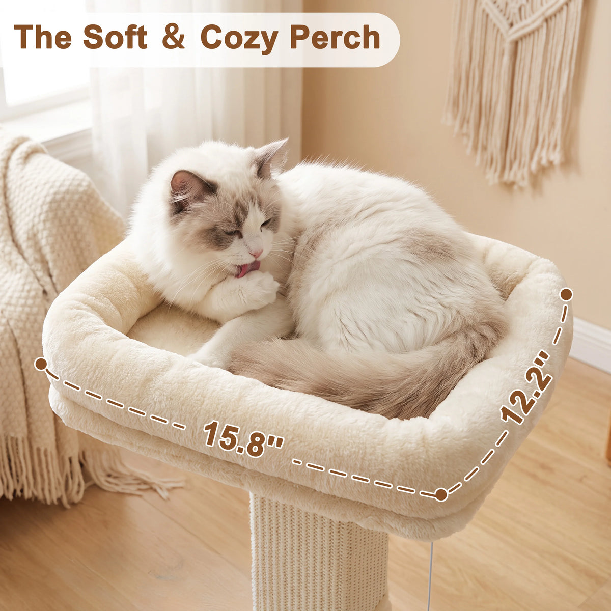 Heavy Duty Cat Scratcher Scratching Post Large Plush Top Cat Bed Perch Sisal Wrapped Cat Tree with Dangling Ball Interactive Toys for Indoor Cats