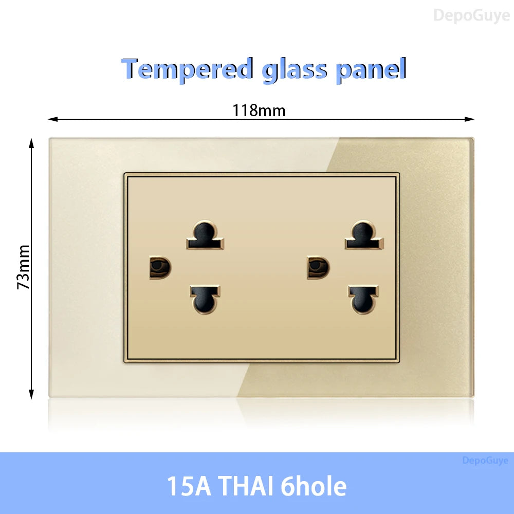 American Standard Dual Wall Usb Plug Socket, Household Mexico US Tempered Glass Light Switch Outlet Adapter Type-C Fast Charging