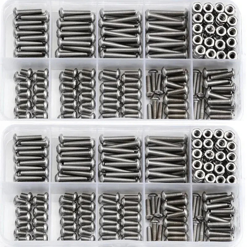 340PCS/SET M3 Stainless Steel Hex Socket Screws Nut Set With Box