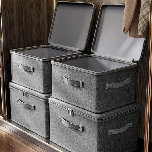 4Pcs Large Foldable Storage Boxes, Cationic Fabric Waterproof Organizer Bin with Zipper Handle for Wardrobe Bedroom Clothes Home
