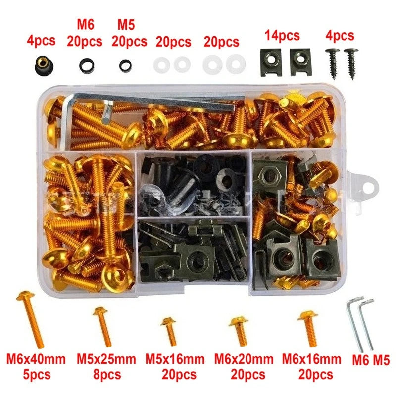 177pcs Aluminum Windscreen Screws Colorful Fasteners Screws Set Motorcycle Fairing Bolt Kit Motorcycle Modified Parts