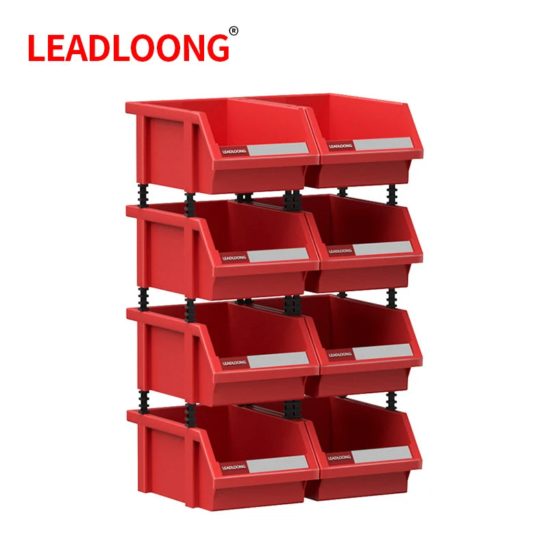LEADLOONG X1 8pcs 180*120*80MM/7X4.7*3.1inch Garage Storage Box Plastic Stackable Storage Bins Parts Storage Organizer