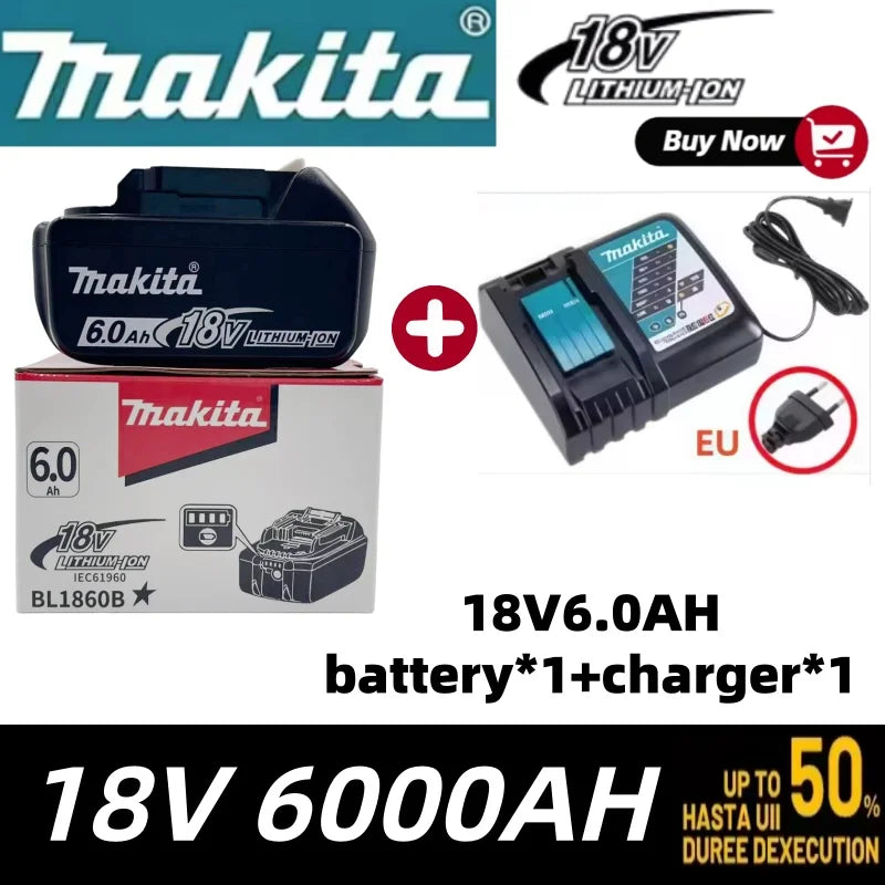 Genuine Makita 18V LXT 6.0Ah Li-ion Rechargeable Battery, Replacement for BL1840 BL1850 BL1860 Power Tool Battery