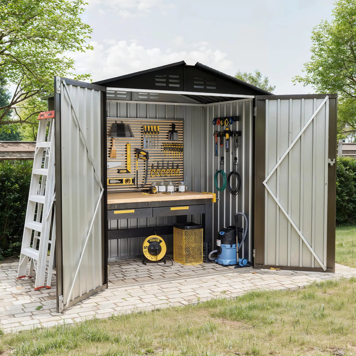 6x4FT Outdoor Metal Storage Shed, 130 Cu Ft Galvanized Steel Garden Tool Shed With Sloped Roof, Lockable Door, Window And Vent
